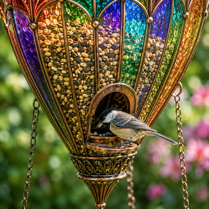 Stained Glass Hot Air Balloon Bird Feeder Fountain🐦
