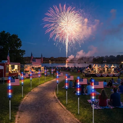 🤩🤩8-Piece Flag Light Set – 4th of July Decorations with 8 Lighting Modes – Ideal for Independence Day Pathways, Gardens, and Yard Decor