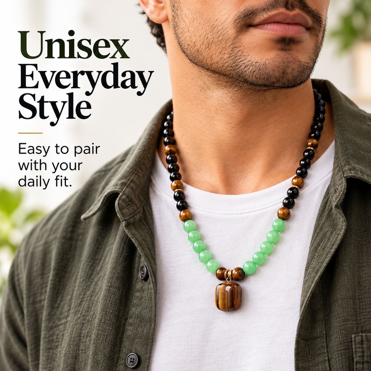 ✨ Money Attraction Necklace With GreenAventurine & Tiger Eye Pendant Healing Crystal Stone