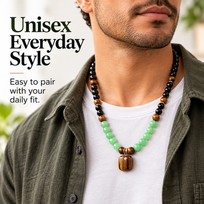 ✨ Money Attraction Necklace With GreenAventurine & Tiger Eye Pendant Healing Crystal Stone