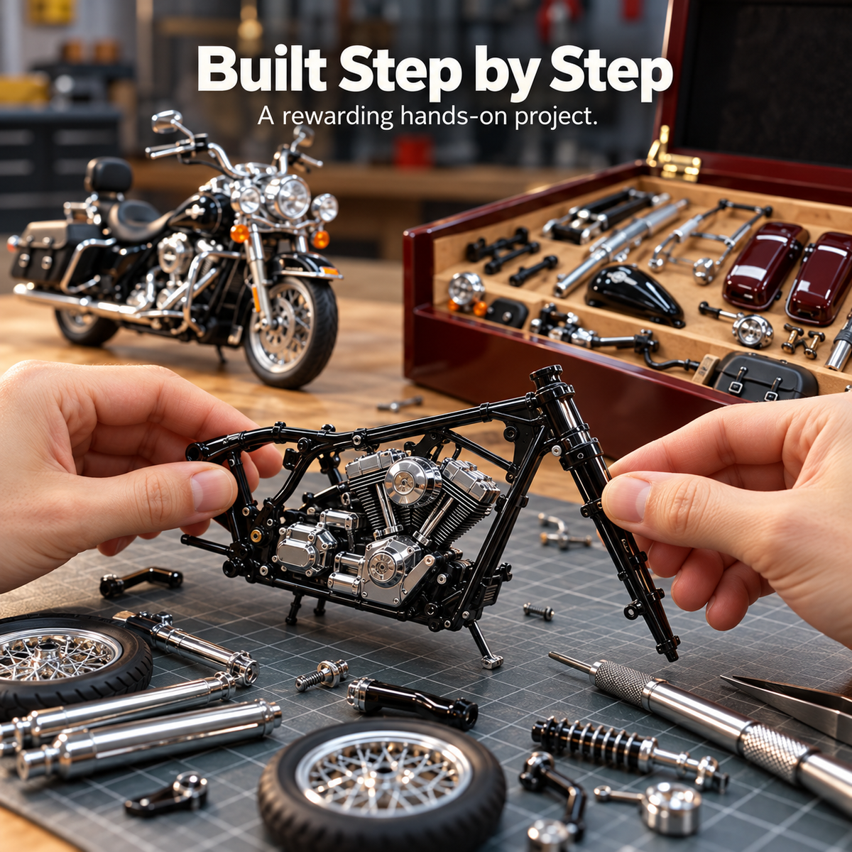 🏍️ Classic Cruiser Motorcycle DIY Model Kit – Build Your Own
