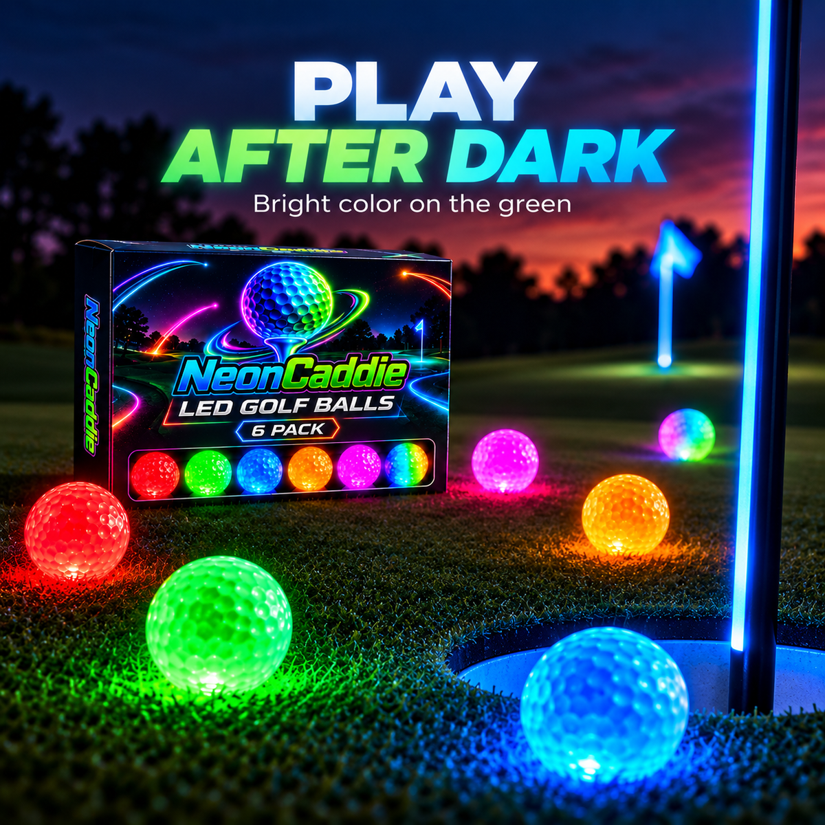 Light up every round, Ahlet-LED Golf Balls – 6-Pack