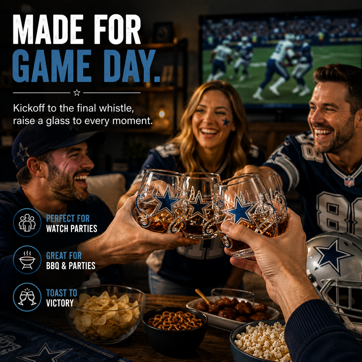 🏈 Game Day Football Fan Glass Gift Set – 4 Unique Stemless Glasses