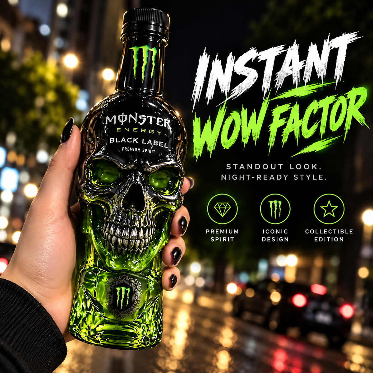 Monster Energy Black Label Skull Bottle 💀💚 | Dark Gothic Design �