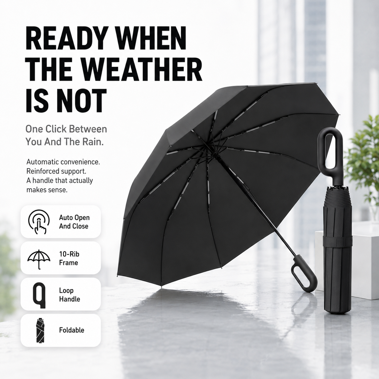 Automatic folding umbrella With buckle