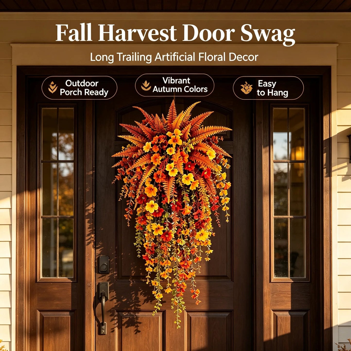 ARTIFICIAL FALL HARVEST HANGING BASKET - AUTUMN PORCH & DOOR DECORATION