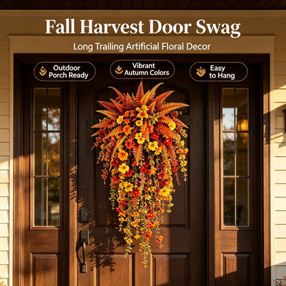 ARTIFICIAL FALL HARVEST HANGING BASKET - AUTUMN PORCH & DOOR DECORATION
