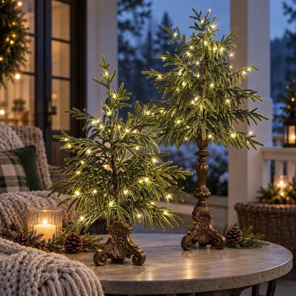 🔥Last Day 50%🎄 Vintage Lighted Norfolk Pine Trees ✨ Warm Glow Christmas Tabletop Decor with Antique-Style Base