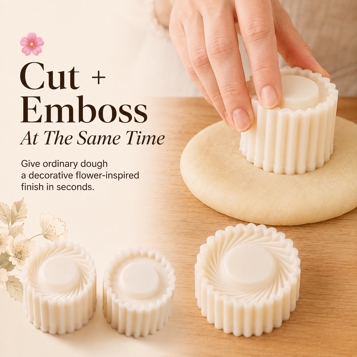 Flower-Shaped Cookie Cutters, Embossed Pastry Molds（2PC）