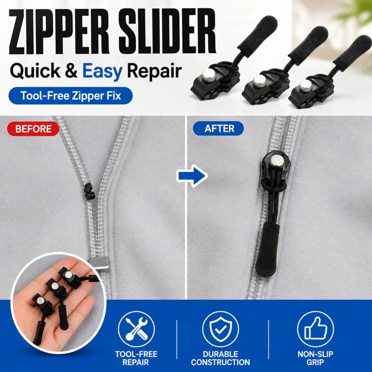 15-Piece Zipper Rescue Kit 🔧Universal Repair Set with 3 Convenient Sizes