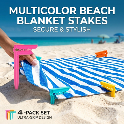 Beach Towel Anchor Stakes (4-Pack) – Windproof Sand Clips for Beach Towels, Picnic Blankets & Outdoor Mats