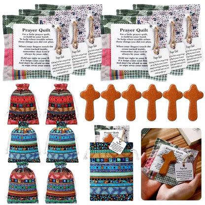 🎁 Pocket Prayer Quilt Set | Mini Handmade Prayer Blankets with Cross & Drawstring Bag Christian Gifts ✝️