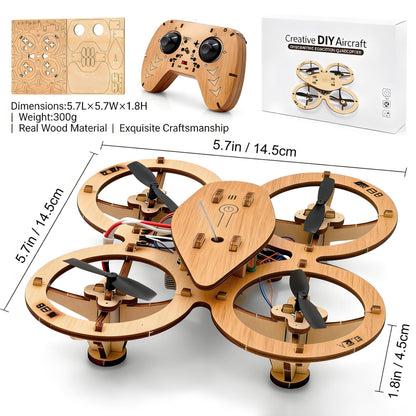 🔥Top Gift 2026 🎁 DIY Wooden Drone Assembly Kit, 2.4GHz RC Quadcopter with 360° Flip, Emergency Stop & Beginner Friendly Controls, STEM Building Toy for Teens & Adults
