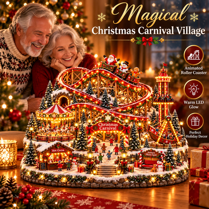 🎢 Magical Christmas Carnival Village – Animated Roller Coaster & Lighted Holiday Decor