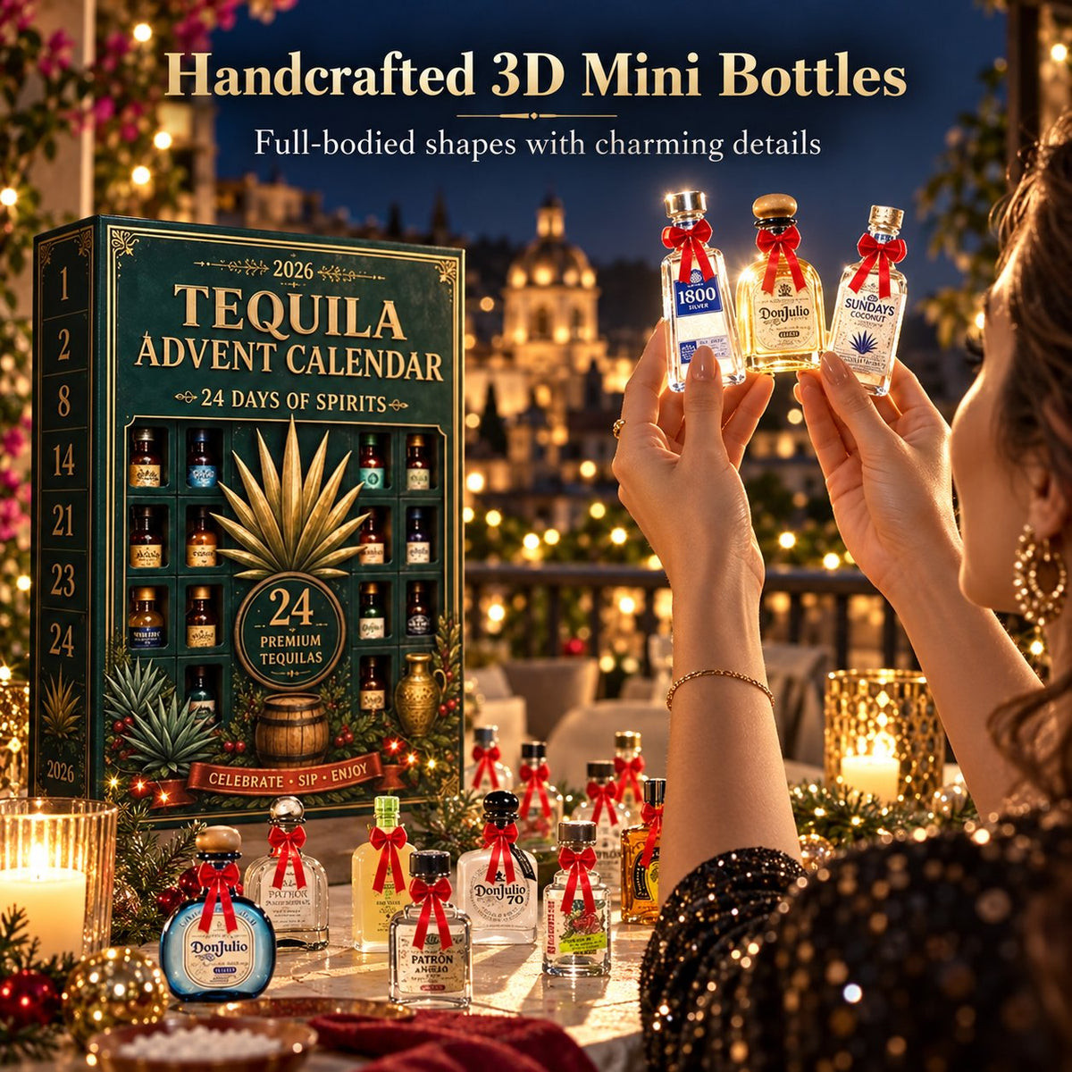 🎁🏺24-Day Mini Tequila Bottle Advent Blind Box for Holiday Celebration, Bar Table Decor, Collector Gift & Family Countdown