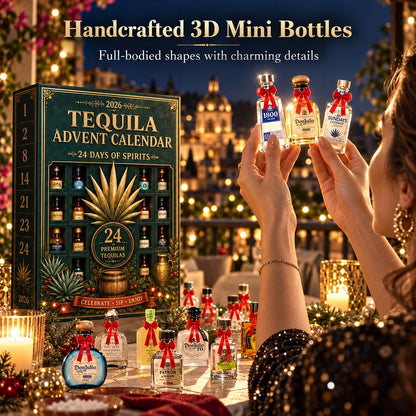 🎁🏺24-Day Mini Tequila Bottle Advent Blind Box for Holiday Celebration, Bar Table Decor, Collector Gift & Family Countdown