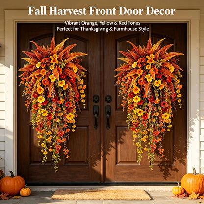 ARTIFICIAL FALL HARVEST HANGING BASKET - AUTUMN PORCH & DOOR DECORATION