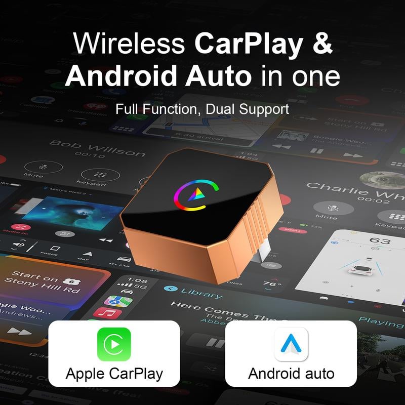 New CarPlay 2026 Wireless Adapter for iPhone/Android Apple 17 Orange Fast Connect No Delay Hands-Free Calling Electronic Charger CarPlay Adapter