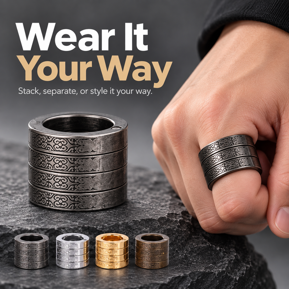 Unisex Four-Band Thumb Ring – Unique metal finish with a striking look; suitable for casual wear; an elegant, stylish accessory for adults.