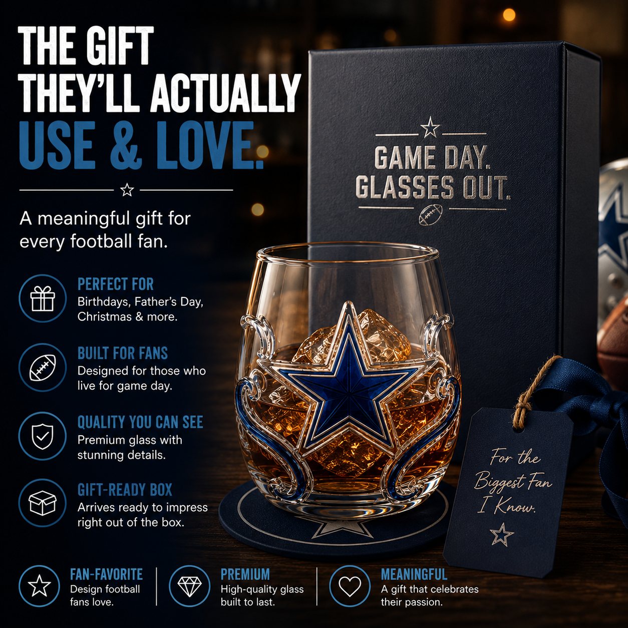 🏈 Game Day Football Fan Glass Gift Set – 4 Unique Stemless Glasses
