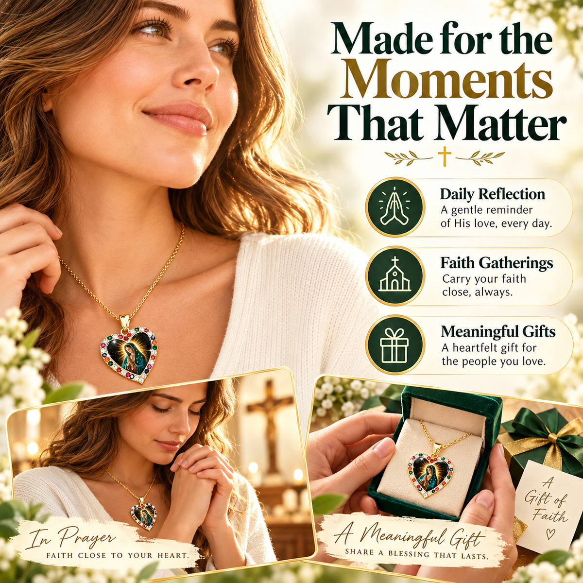 Virgin Mary Birthstone-Inlaid Daily Prayer Pendant Necklace