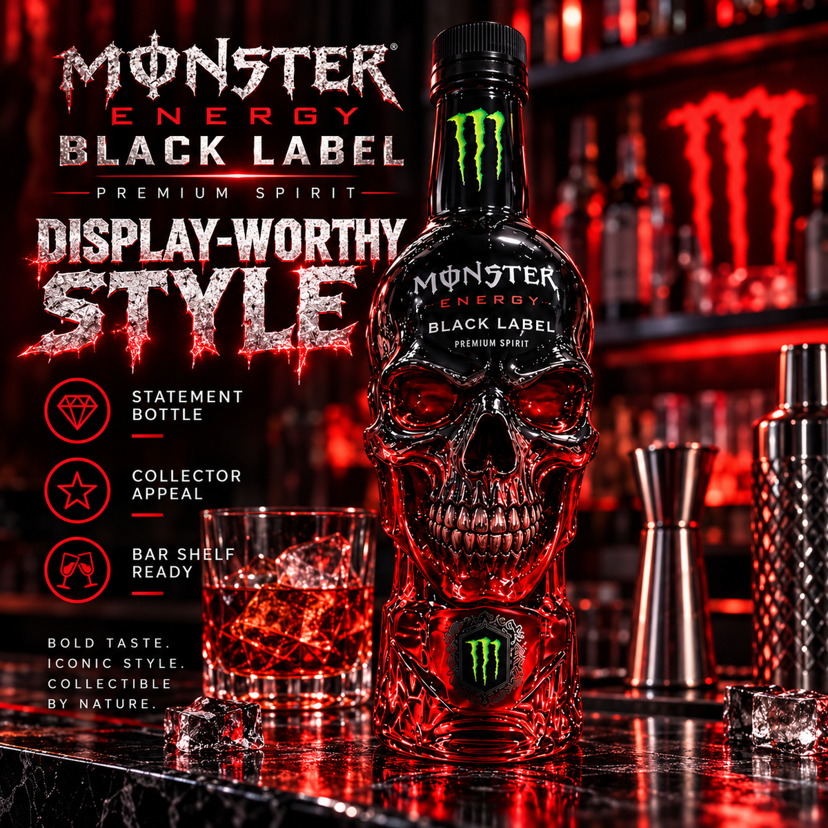 Monster Energy Black Label Skull Bottle 💀💚 | Dark Gothic Design �