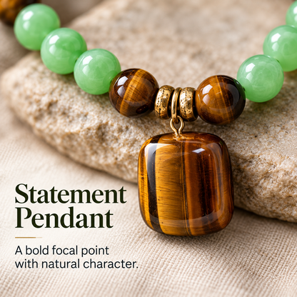 ✨ Money Attraction Necklace With GreenAventurine & Tiger Eye Pendant Healing Crystal Stone