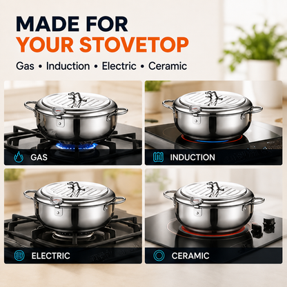 304 Stainless Steel Stovetop Deep Fryer Pot – With Thermometer