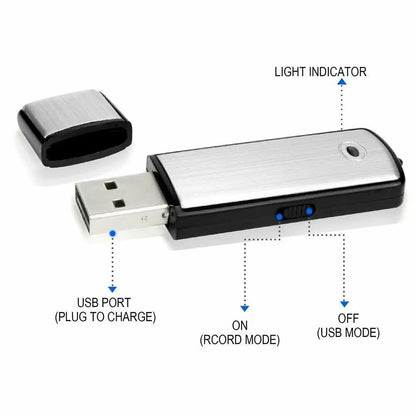 2-in-1 USB Flash Drive Voice Recorder with Noise Reduction & Auto-Save