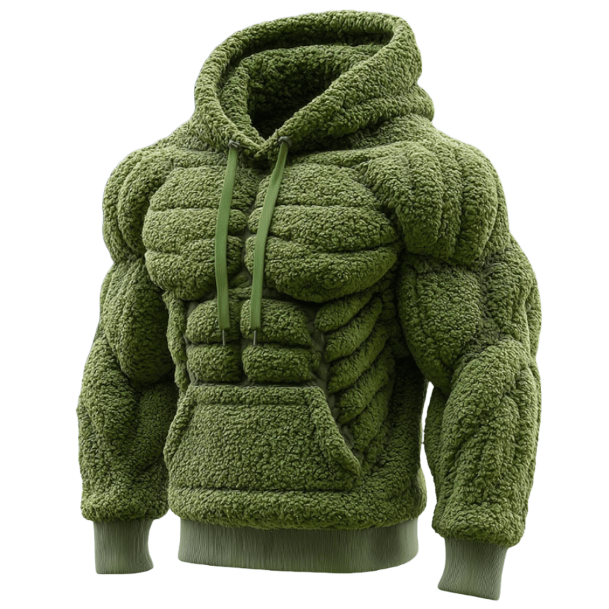 Line Art Flannel Warm Men's Hooded Sweatshirt