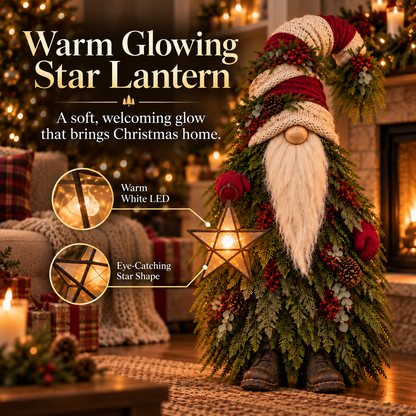 🔥Last Day 50%🎄 Light-Up Evergreen Christmas Gnome – Glowing Star Lantern Porch Decor