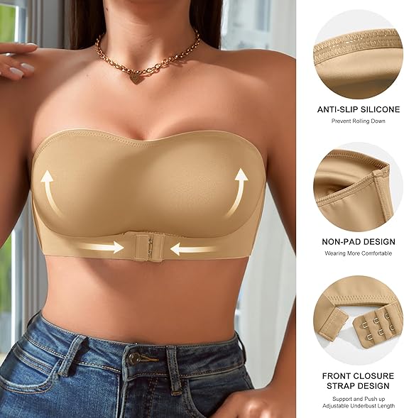 🏆#1 Bestselling🏆Women's Strapless Bra Front Closure Silicone Padded Camisole Bra