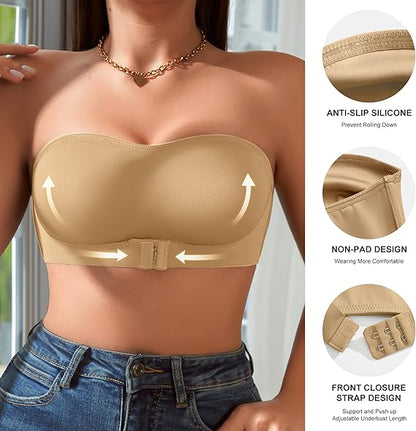 🏆#1 Bestselling🏆Women's Strapless Bra Front Closure Silicone Padded Camisole Bra
