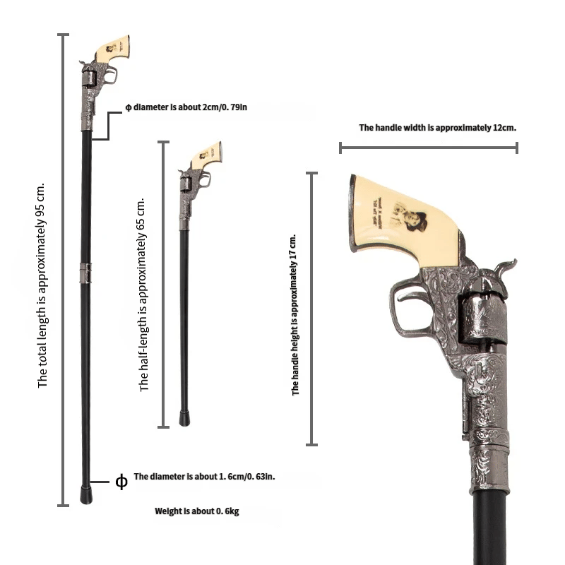 Western Revolver Walking Cane – Unique Pistol Handle for Collectors & Gentlemen