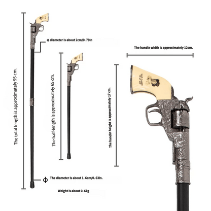 Western Revolver Walking Cane – Unique Pistol Handle for Collectors & Gentlemen
