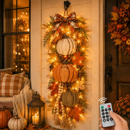 🔥 Limited-Time 50% OFF✨Rustic Wooden Pumpkin Door Hanging with Warm LED Lights