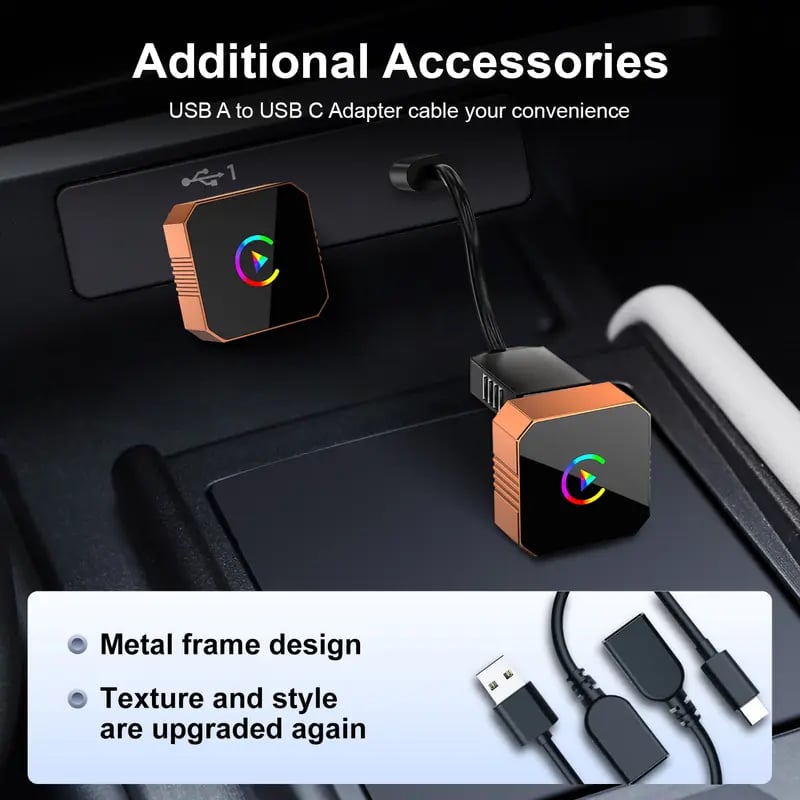 New CarPlay 2026 Wireless Adapter for iPhone/Android Apple 17 Orange Fast Connect No Delay Hands-Free Calling Electronic Charger CarPlay Adapter