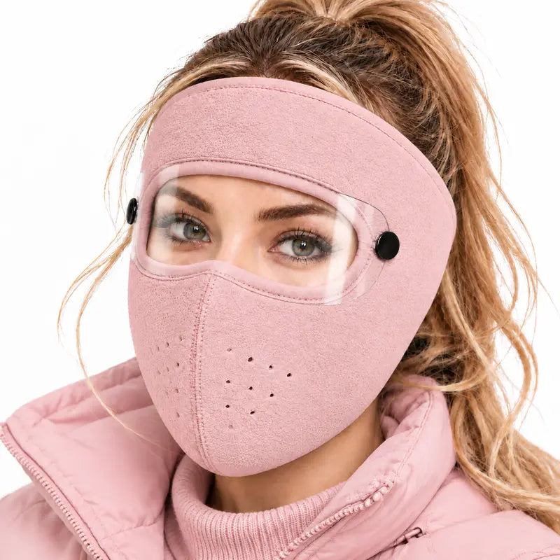 Winter protective face mask with detachable goggles, windproof and warm, fleece-lined—unisex