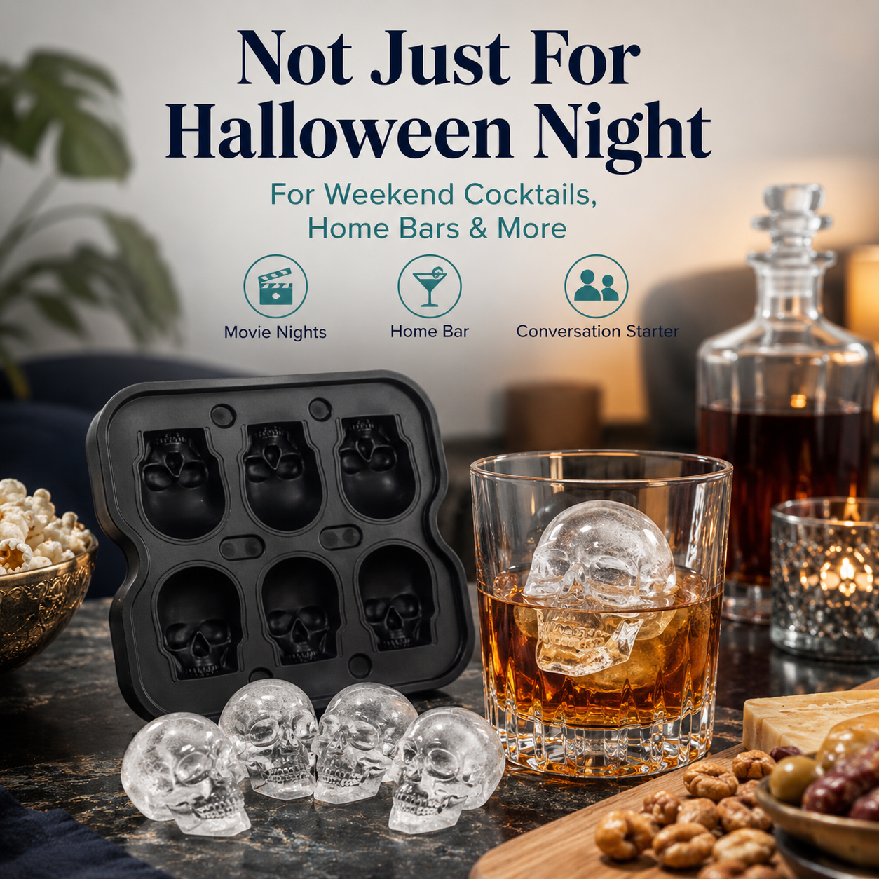 💀 3D Skull Silicone Ice Cube Mold