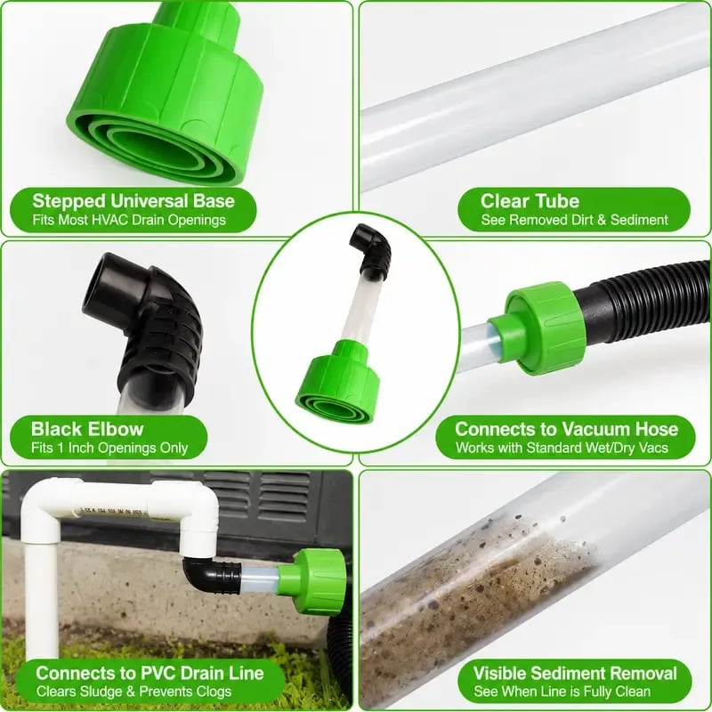 HVAC Condensate Drain Line Cleaning Adapter Clear Shop Vac Connector for Fast A/C Drain Clog Removal