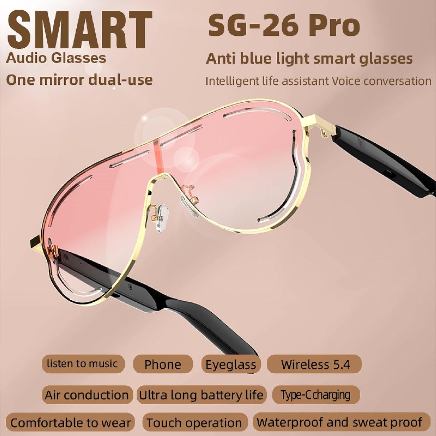 🕶️🎵Smart Bluetooth 5.4 Sunglasses with Open-Ear Audio Blue Light Blocking UV Protection Waterproof