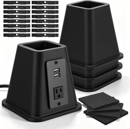 🔥 50% OFF Today – 4-Pack Heavy-Duty 6" Bed Risers with USB Power Outlet