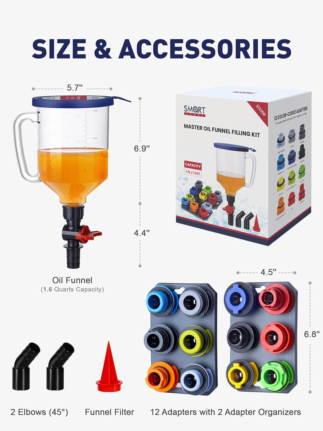 🔥 50% OFF 21-Piece No-Spill Engine Oil Funnel Kit with 12 Adapters & Magnetic Storage