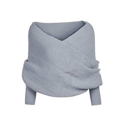 Womens Scarf with Sleeves Knit Wrap Sweater Cozy Crochet Cropped Shawl