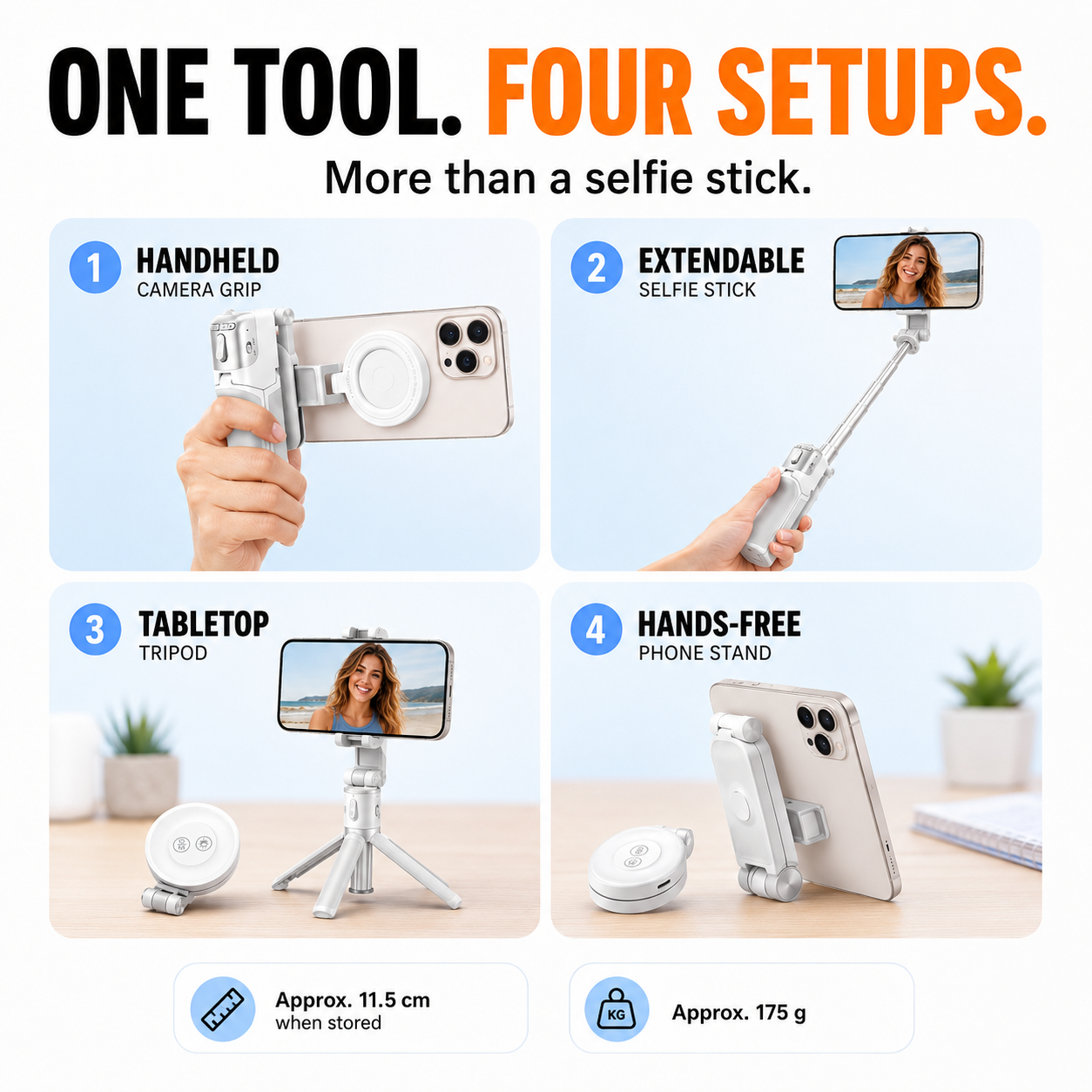 📸 Zoomable Magnetic Palm Grip | Selfie Stick & Tripod