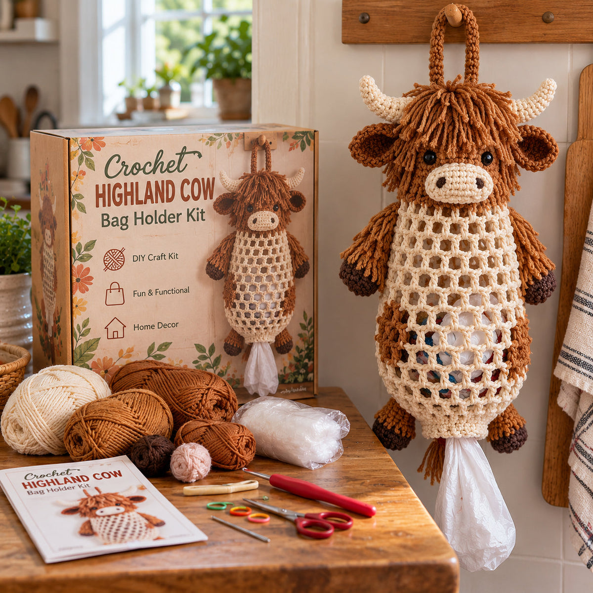 🎁Crochet Animal Bag Holder DIY Kit – Cute & Functional Hanging Storage Craft Kit🎁