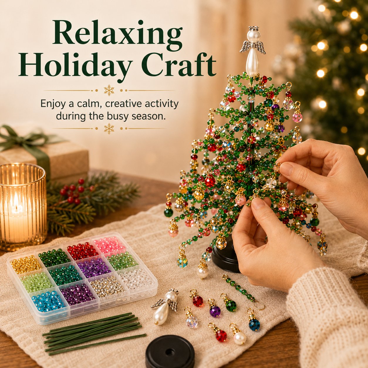 🎄✨ DIY Beaded Christmas Tree Kit – 🎅Create Your Own Sparkling Holiday Decoration