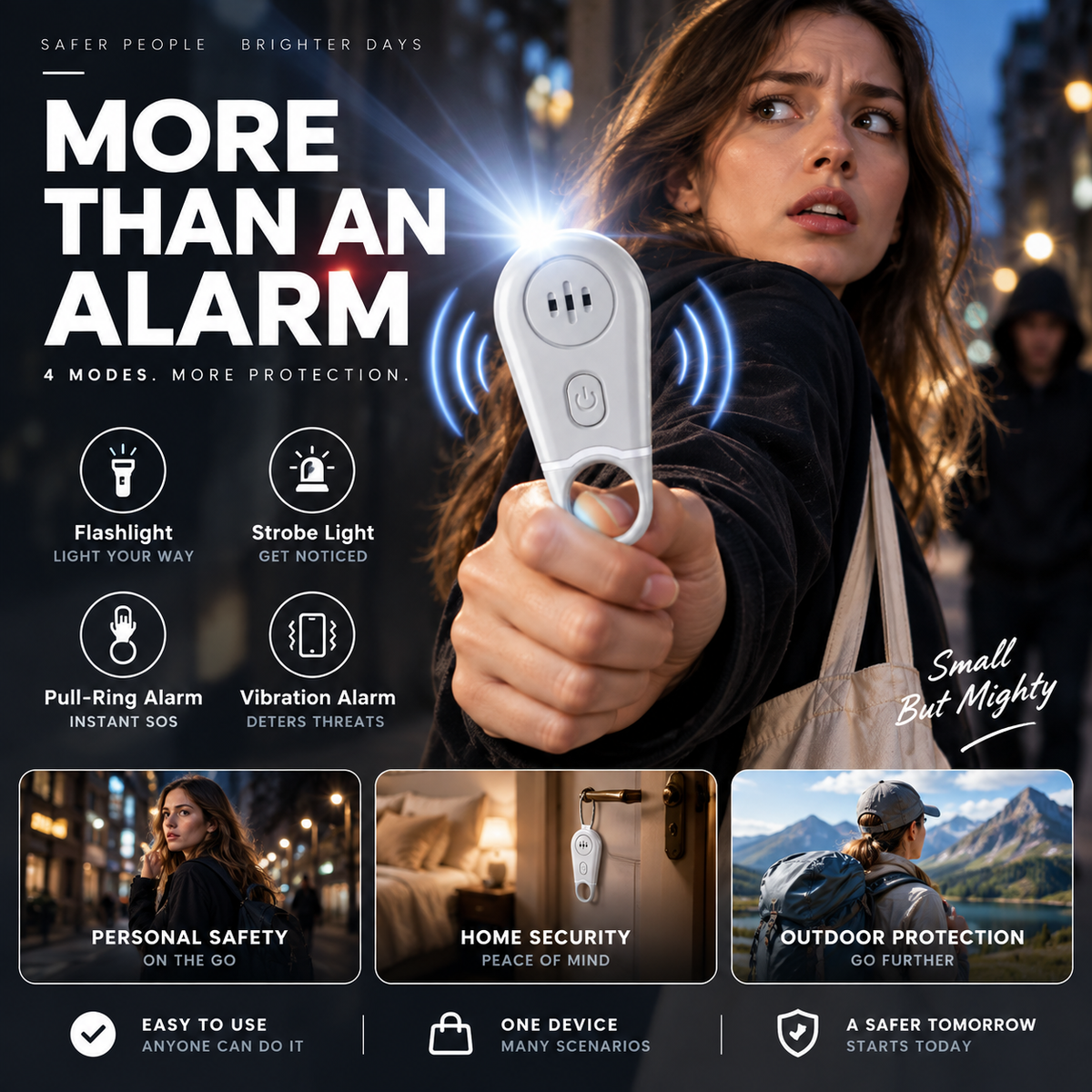 🔥50% OFF NOW! 🛡️Personal Safety Alarm Keychain—130dB Loud Emergency Siren with Vibration Activation Safety Mode, Rechargeable Flashlight & Strobe Light, Pull Ring Emergency Device for Women, Seniors, Travel & Hotel Safety