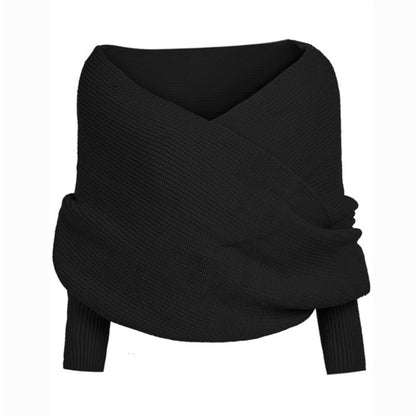 Womens Scarf with Sleeves Knit Wrap Sweater Cozy Crochet Cropped Shawl