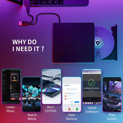 📢🔥This Week's Special Price $34.99 🔥USB 3.0/SD/TF/DVD/CD/VCD/Type-C Player Portable Burner Support Blu-Rays